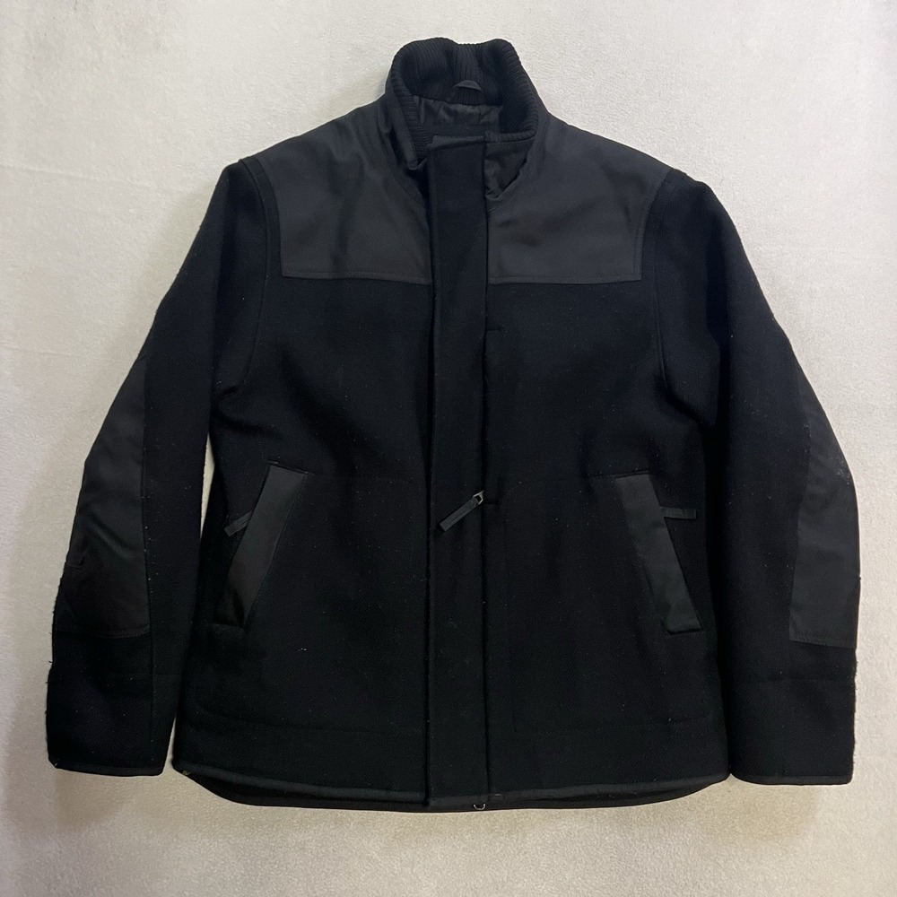 Banana Republic Jacket Mens Medium Black Wool Bomber Full Zip Pockets Collar